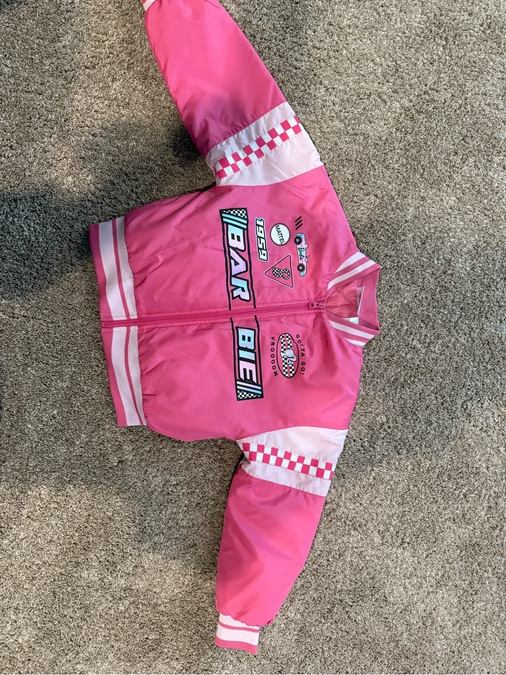 Girls Barbie Pink Racing Bomber Jacket 6